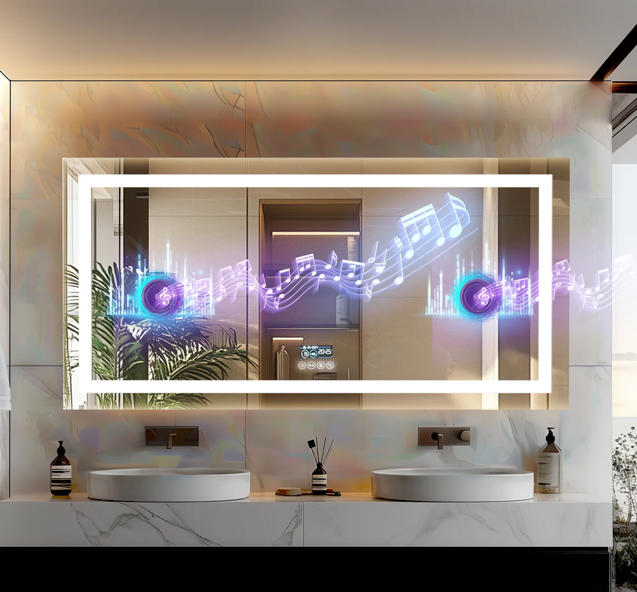 100/160CM LED Bluetooth Badezimmerspiegel mit Lautsprecher, Datums- und Zeitanzeige, 3 Farbtemperaturen, Front- und Hintergrundbeleuchtung, Kosmetikspiegel
