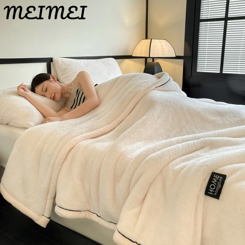 

Double Sided Plush Blanket Light Luxury Thick Winter Nap Blanket for Bed Couch Four Season Universal Solid Color Soft Sofa Cover