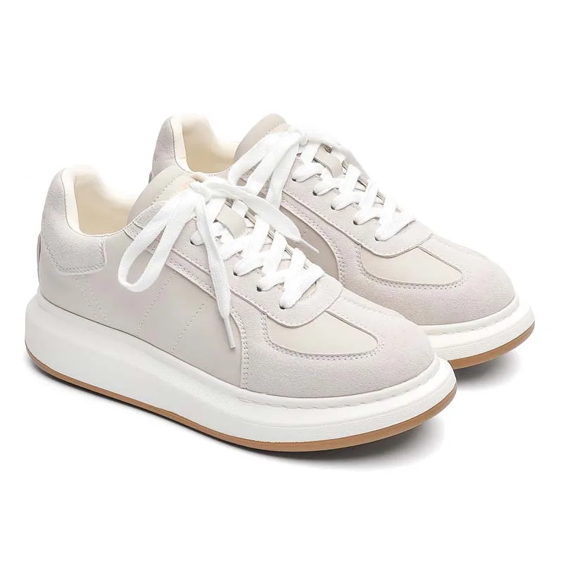 

Men's Beige Suede Leather Platform Sneakers Thick Sole Lace Up Casual Walking Shoes Fashion Comfortable Sports Footwear 2026