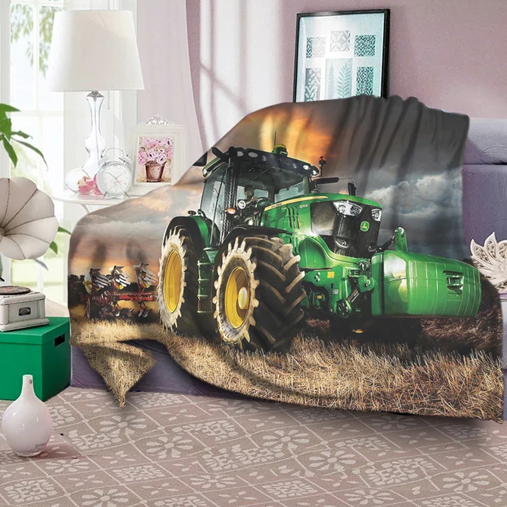 Car Tractor Pattern Sherpa Flannel Blanket Cozy Soft Winter Sofa Cover Throw Blankets Warm Plush Quilt Home Bedroom Decorative