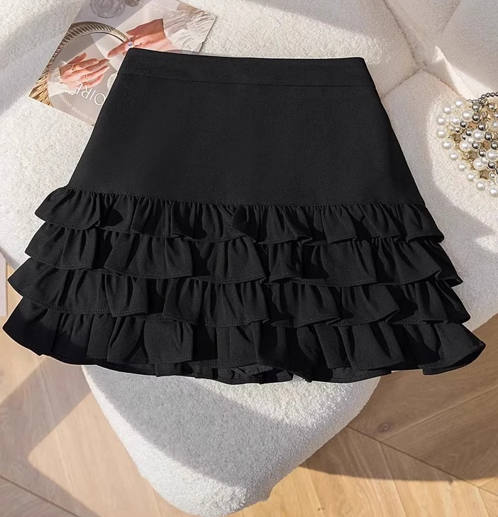 أزياء كبيرة الحجم فتاة الصيف عالية الخصر ألف خط كعكة تنورة الكشكشة بلون تنوعا قصيرة تنوعا تخفيض العمر التنانير #6