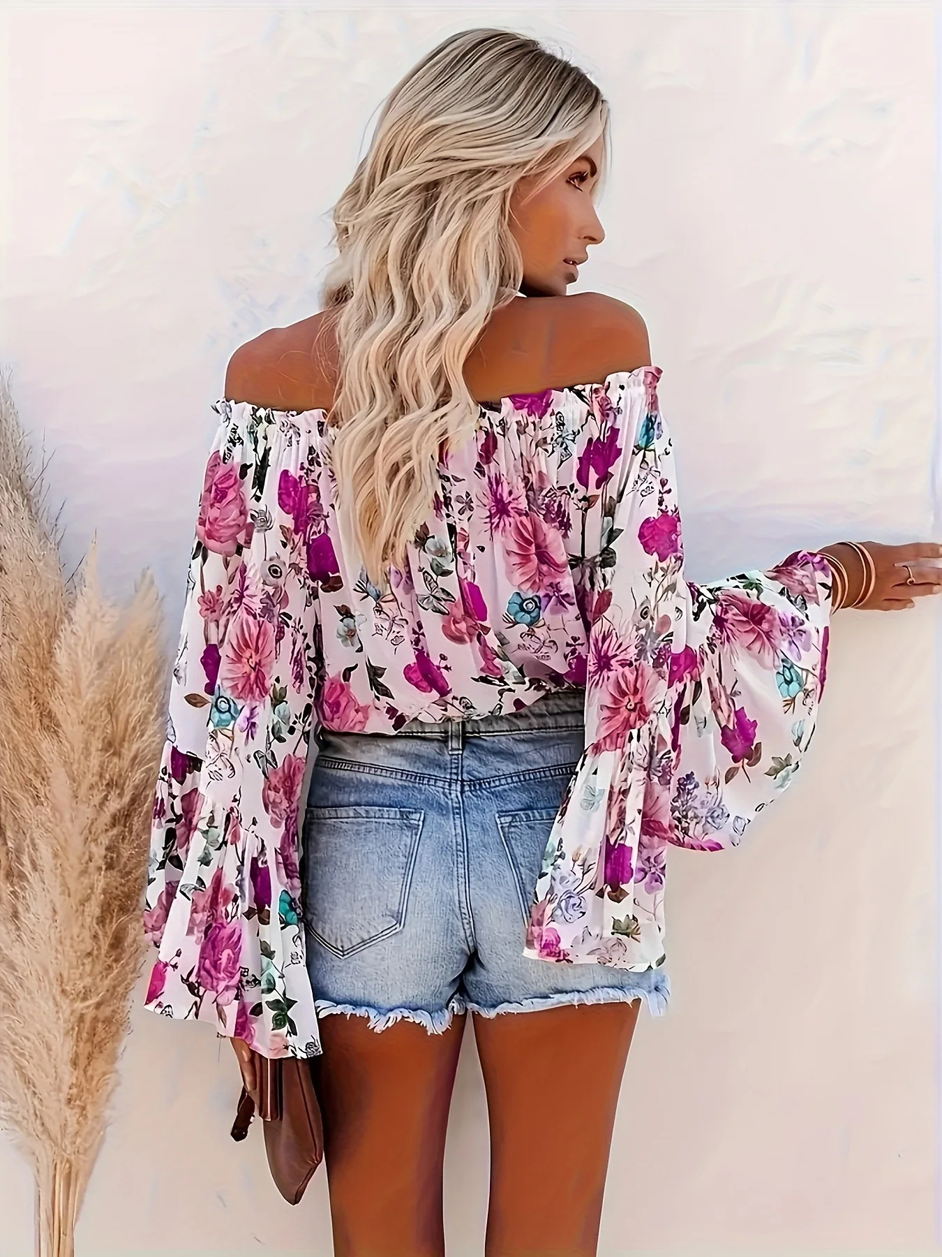 Summer Printed T-shirt Loose Fashionable Everyday Elegant Commuting Style Top Long-sleeved Suspenders One-shoulder Woman Clothes