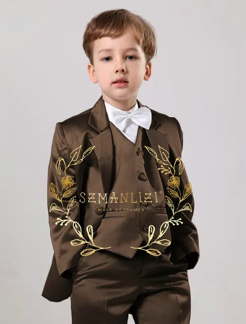 Boys Suit 3 Piece Casual Wedding Tuxedo for Kids Slim Fit Formal Clothes (Blazer + Pants + Vest) Custom Child Jacket Set