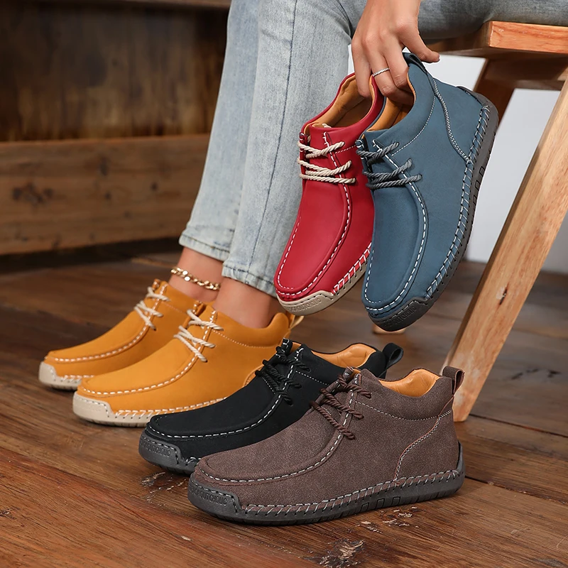 Botas Militares de Trabajo de Gamuza Marrón con Suela Gruesa, Estilo Vintage para Otoño e Invierno, Cómodas, Transpirables, Tipo Mocasín, de Cuero para Senderismo y Motociclismo