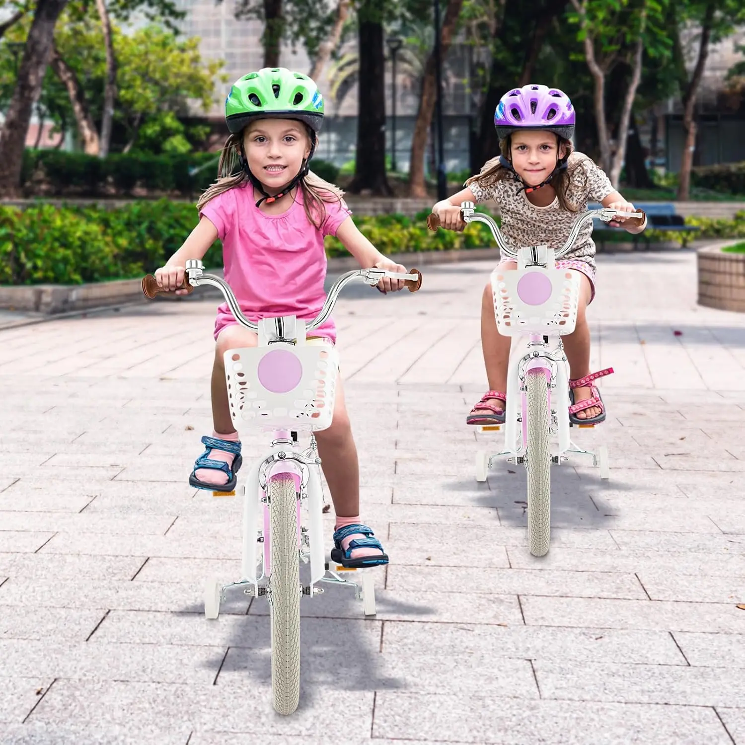 จักรยานเด็กเล่นสำหรับเด็กชายและเด็กหญิงอายุ3-8ปีจักรยานเด็ก18นิ้วพร้อมล้อฝึกซ้อมขาตั้งเบรคคู่ที่นั่งแบบปรับได้