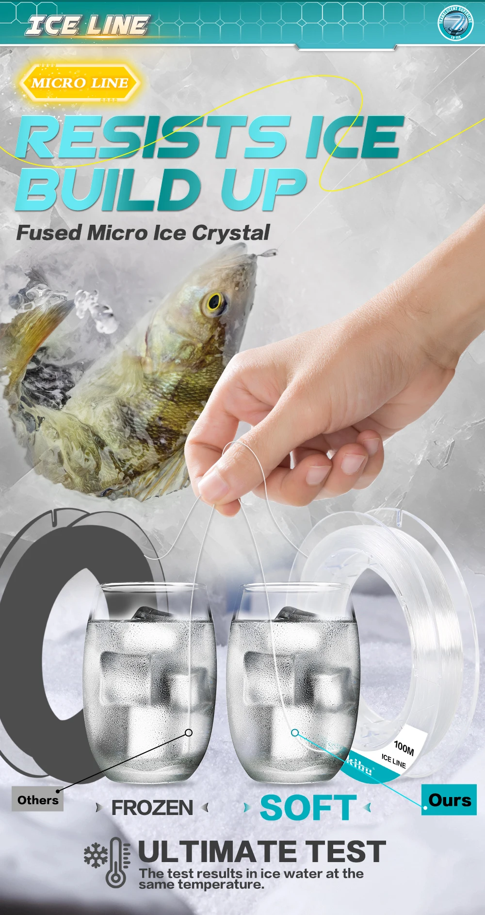 ZUKIBO 100M Ice Mono Line Crystal Super starke Zugfestigkeit Weiche Nylon-Angelschnur mit geringem Memory-Effekt und hoher Abriebfestigkeit – Detail 6