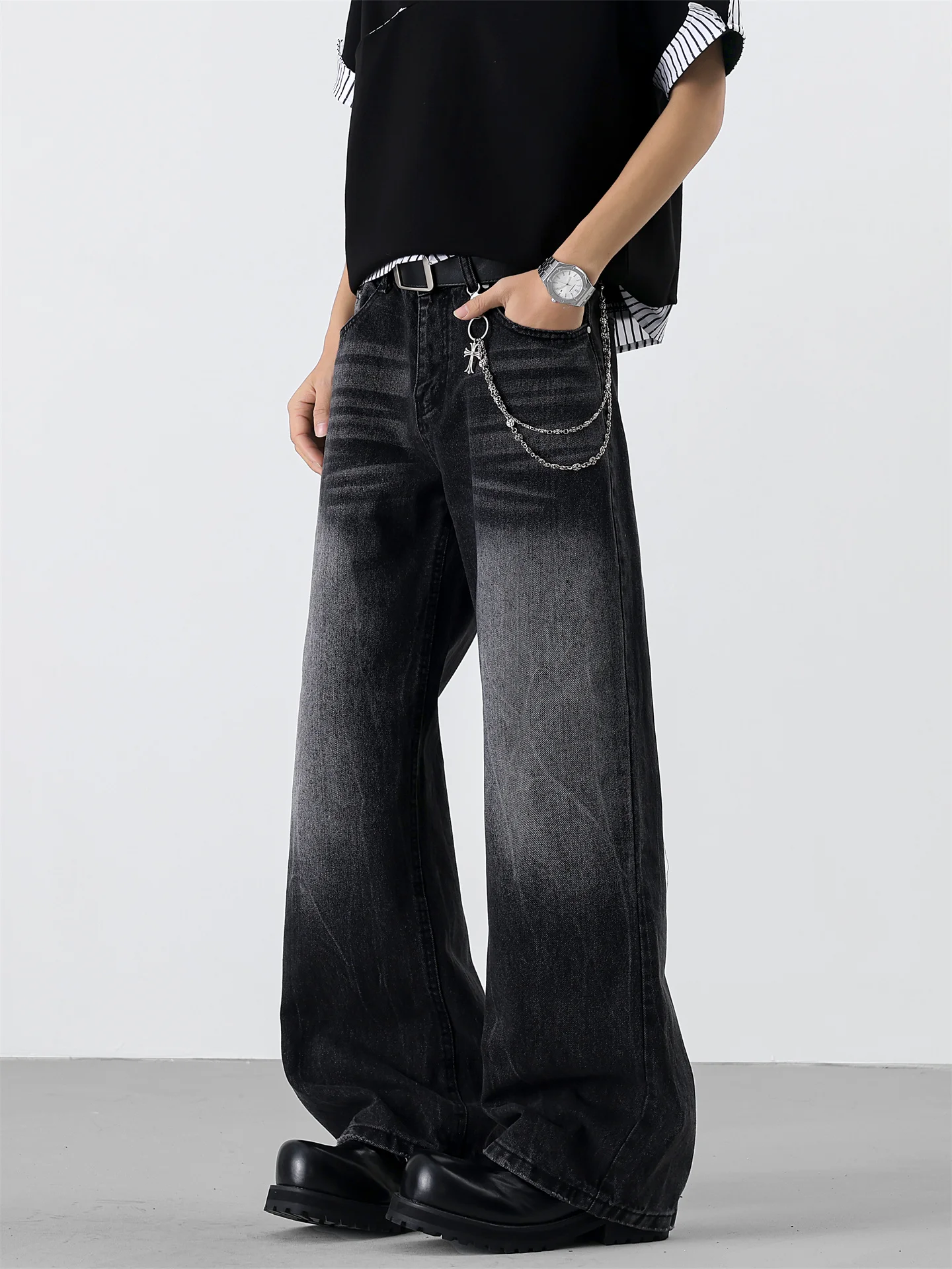 

Waed Bla Denim Jeans Men's Spring Autumn Loose A-Line Straight Leg Long Pants Casual Faion Youth Trend No Brand