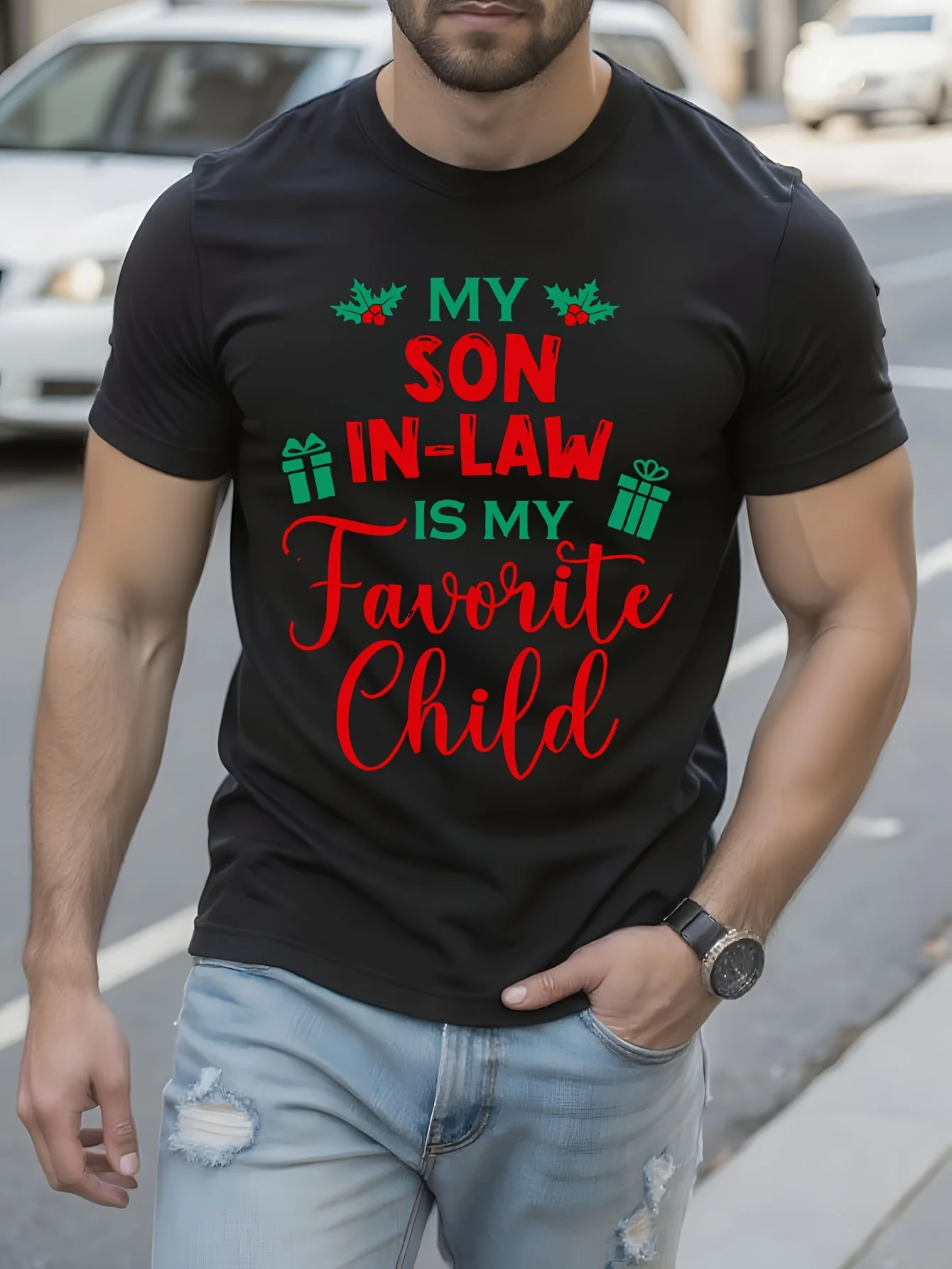

My Son-In-Law Is My Favorite Child From Mother-In-Law Xmas T-Shirt Gifts Funny Sayings Quote Family Matching Christmas coat# col