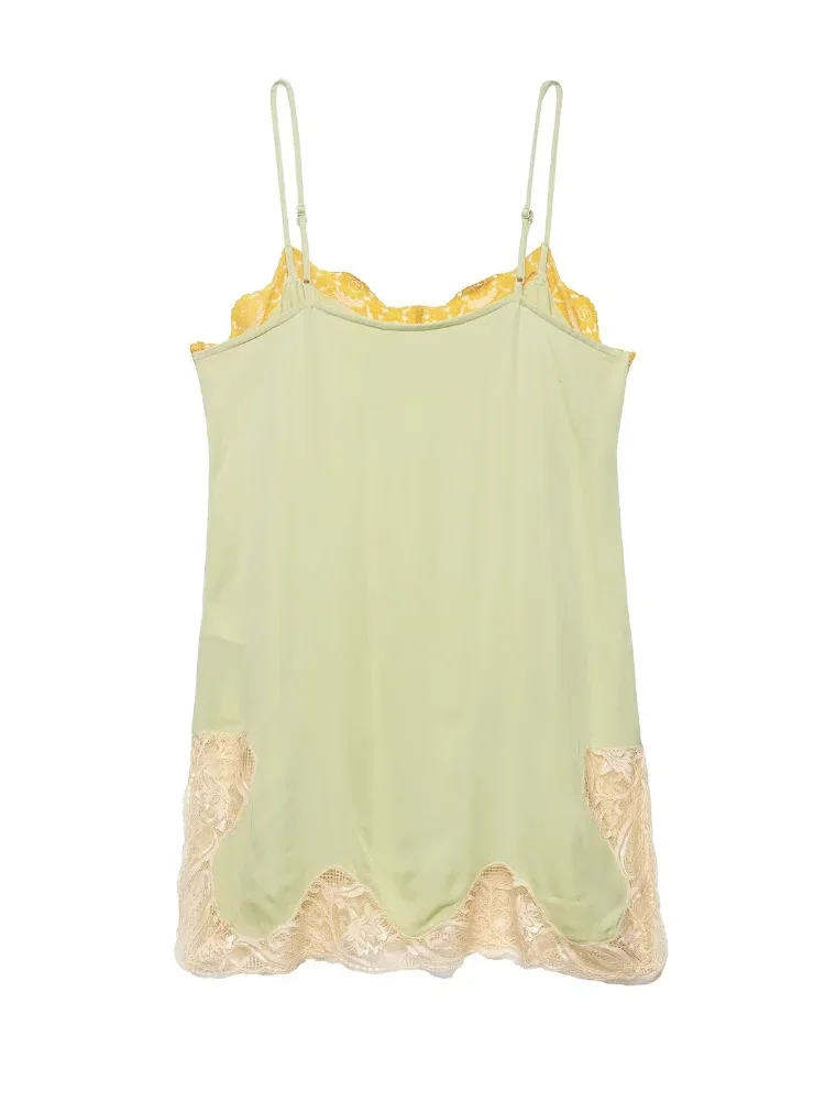 

Fashion Contrasting Lace Patchwork Cami Top Y2k Women's T-shirt V-neck Sleeveless Backless Loose Vest 2026 Lady Party Club Wear