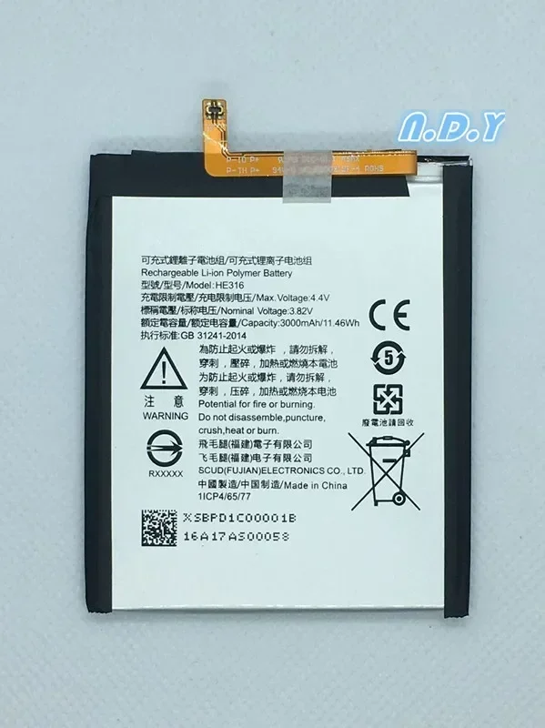 Original  HE316 3000mAh Battery For Nokia 6 Nokia6 N6 TA-1000 TA-1003 TA-1021 TA-1025 TA-1033 TA-1039 + Free Tools