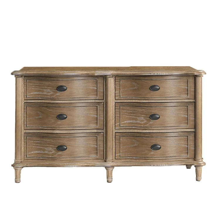 

American Farmhouse Luxury Solid Oak Vintage Villa Bedroom Drawer Double Dresser
