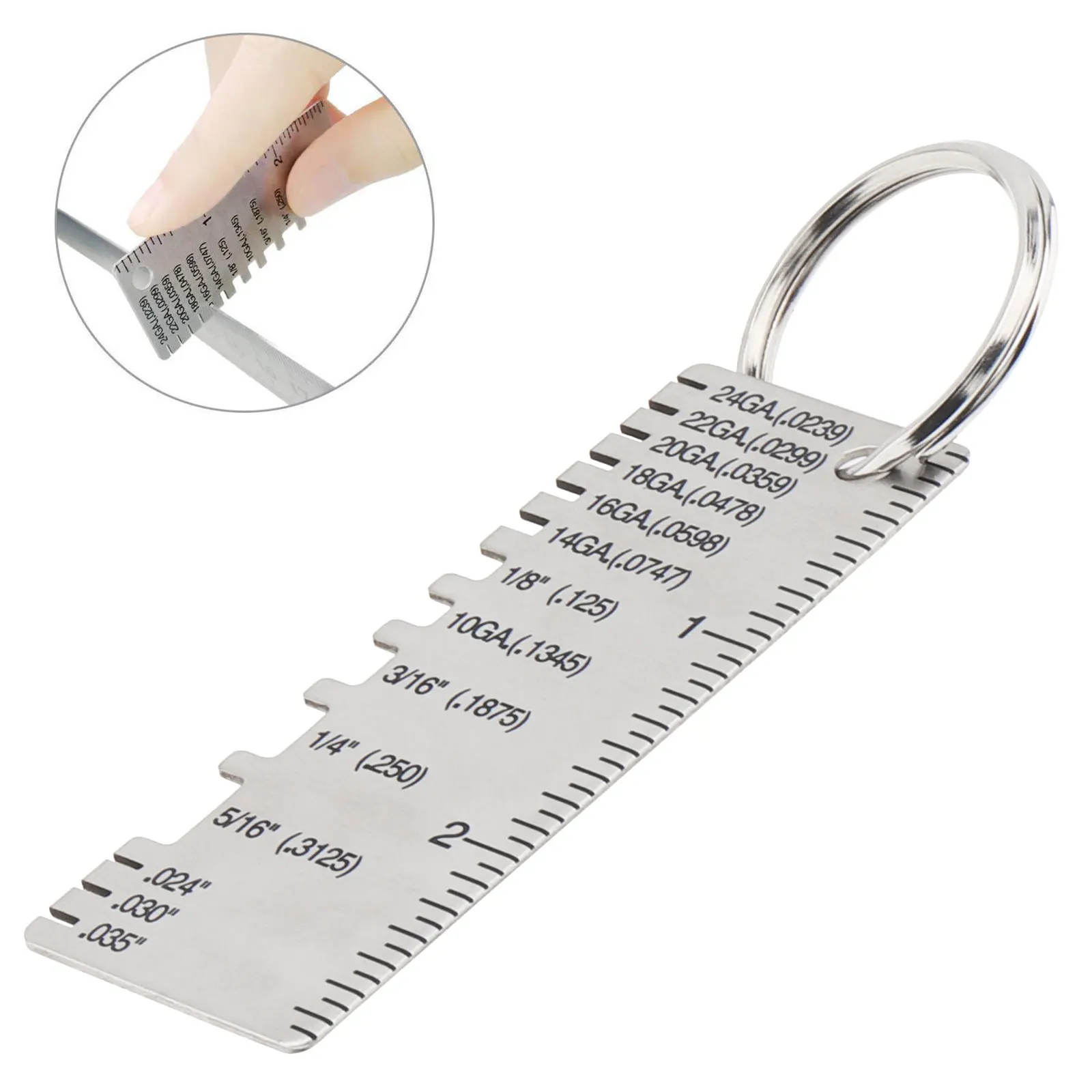 Key Chain Thickness Gauge Meter Design Light Stainless Steel Metal Sheet Thickness Gauge