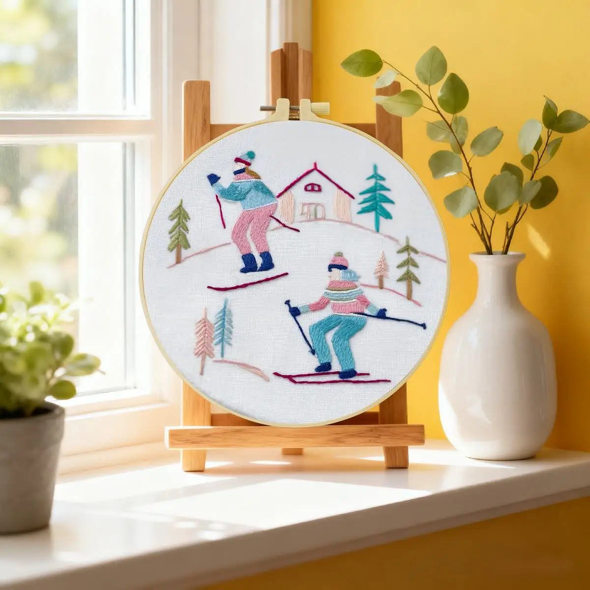 1pc 20X20CM/15X15CM 7.87/6.3inch Skiing Embroidery Starter Kit DIY Kit DIY Embroidery Kit Manualidades Needle Art Sewing Art