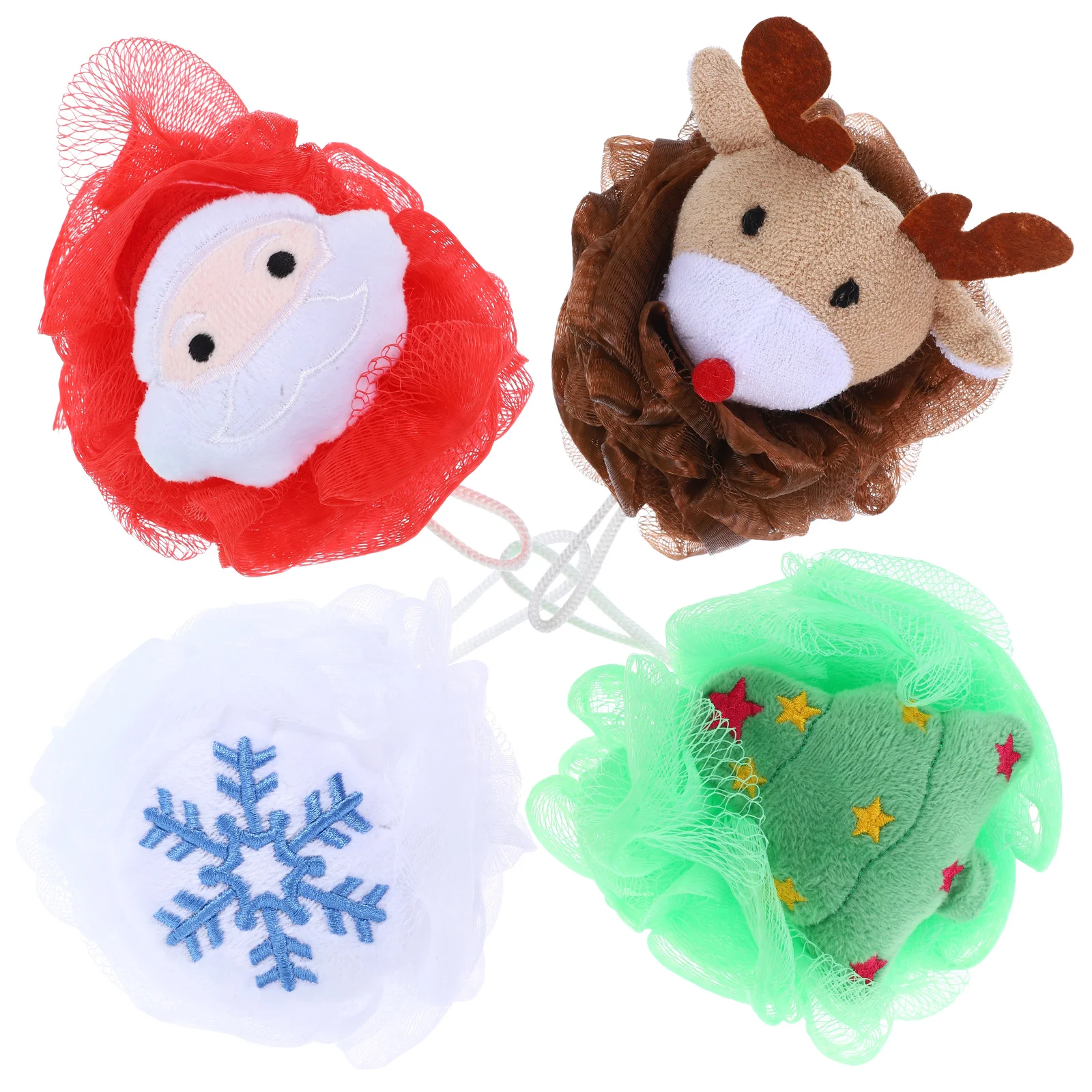 

4 Pcs Bath Flower Christmas Character Loofah Shower Scrubber Sponge for Body Bathroom Accessory