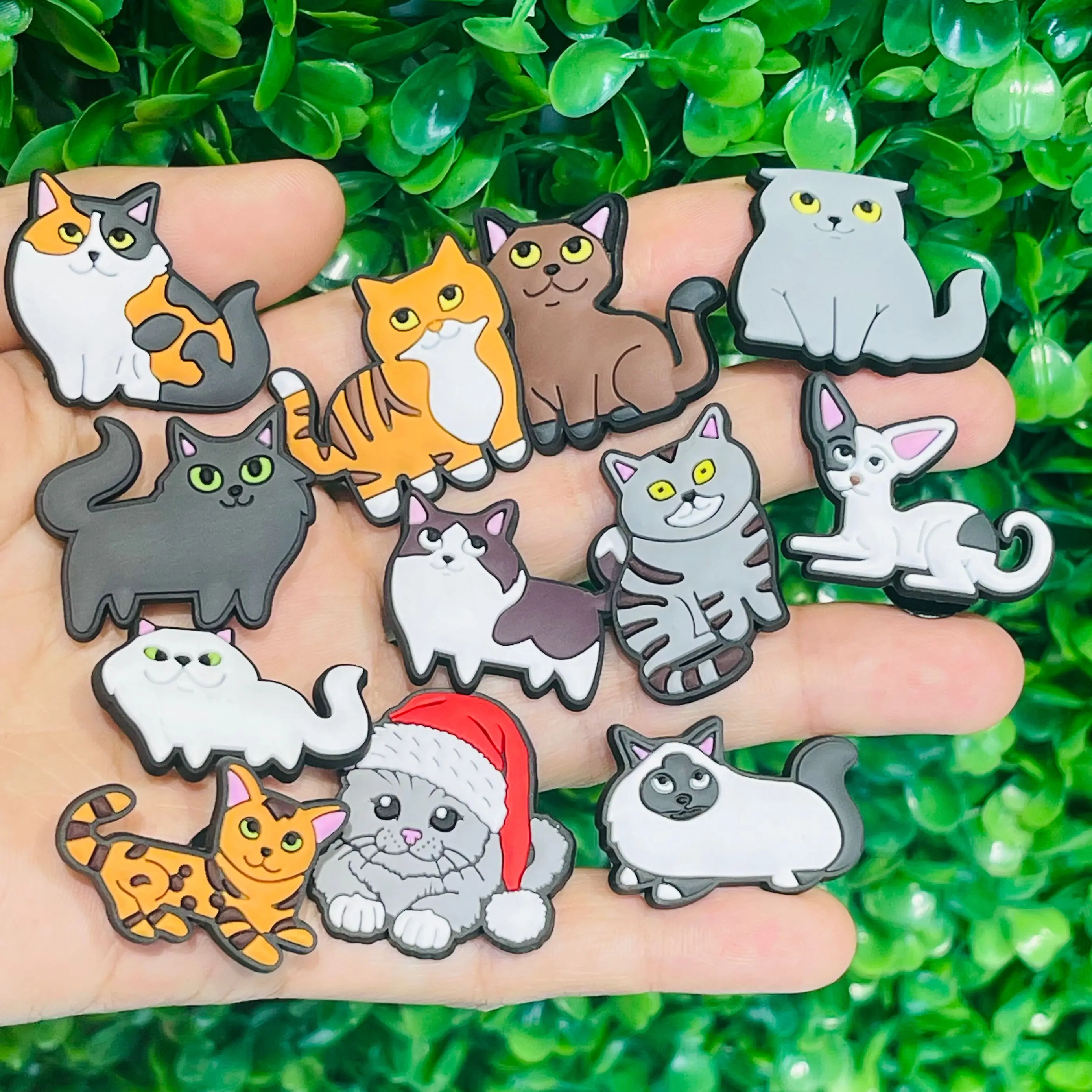 12Pcs Cartoon Cat Series PVC Shoe Charms For Clogs Pins Hole Shoes Ornaments Sandals Accessories DIY Bracelets Holiday Present
