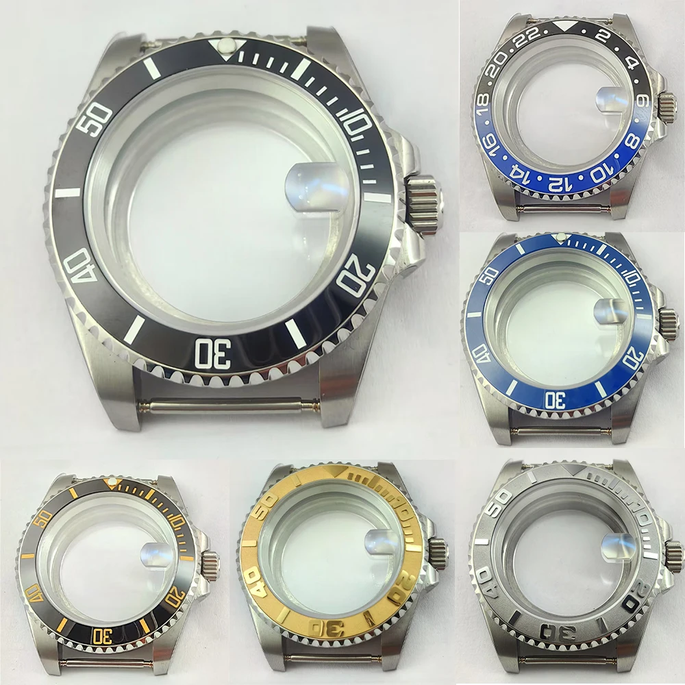 40mm silver case accessory NH35A sapphire glass gray ceramic bezel with NH35/36 movement and transparent glass on the back