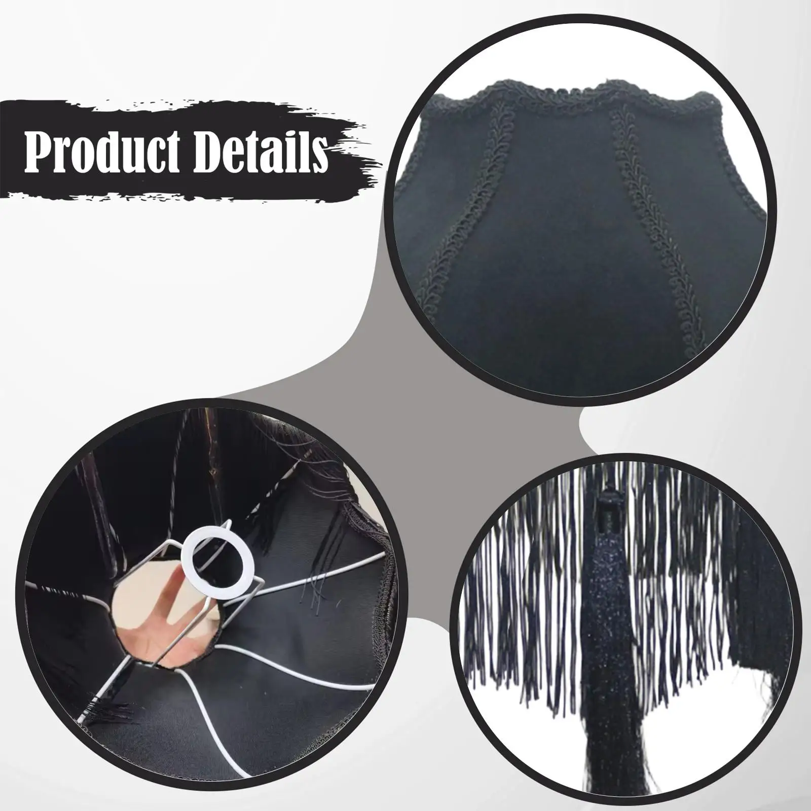 Modern Velvet Lampshade with Bead Lace Tassel Scallop Bell Style Lamp Shade for Bedroom Table Lamp E27 Replacement