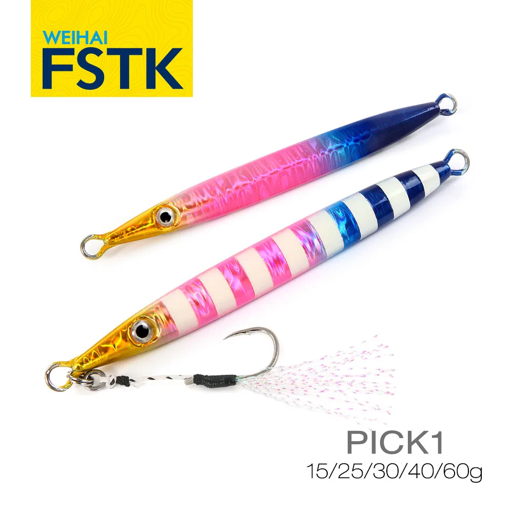 2024 FSTK New Metal Jig Pike Fishing Lure 15g25g30g40g60g Offshore Long Cast Sea Lure Artificial Bait with Assist Hooks Slow Jig