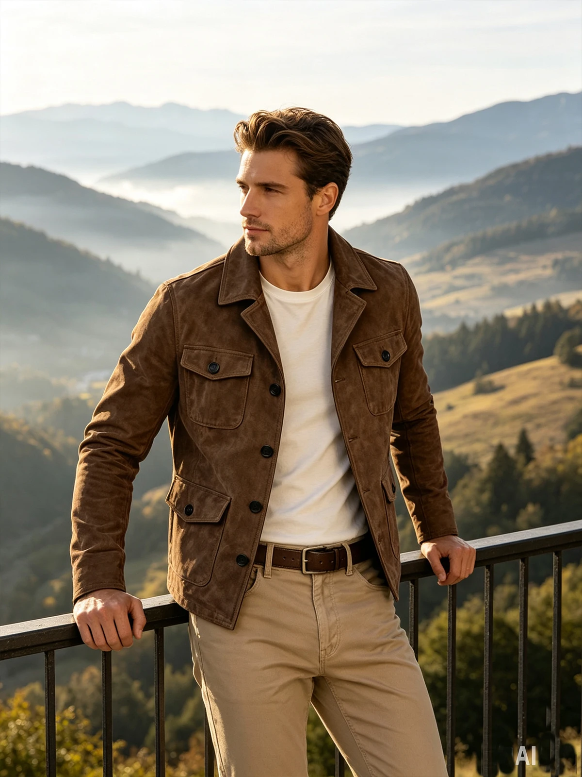 Men's Suede Jacket Hunting Coat Retro Military Field Jacket Suede Coat Autumn Casual Jacket Men 4-Pocket Blazer