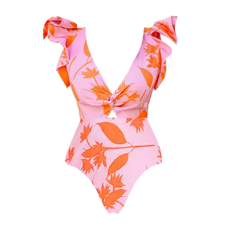 ZAFUAZ High Quality One Piece Swimsuit Floral Ruffle Printed Push Up Women Bikini Set Swimwear Slimming Bathing Suit Beach Wear