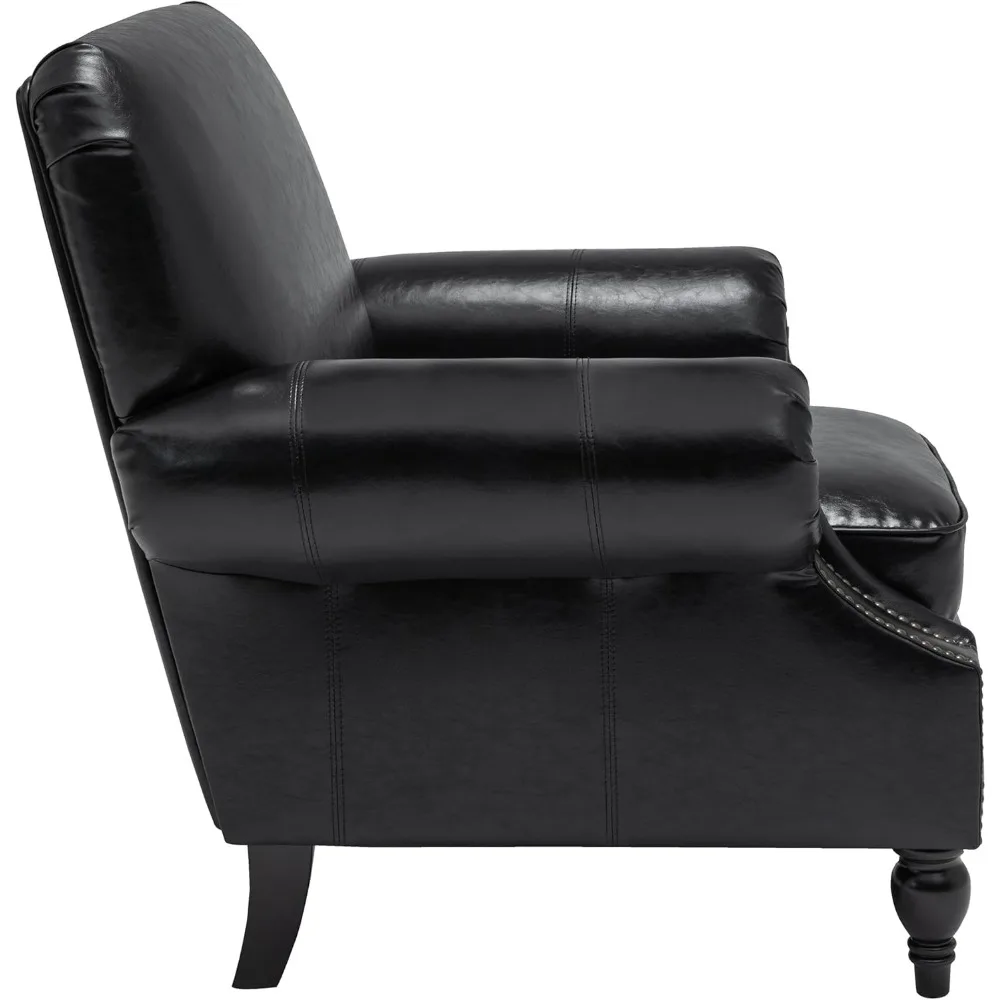 كرسي، كرسي بذراعين بعمق المقعد مقاس 22.4 بوصة مع أذرع دوارة، 36.6 وات * 34.3D * 34.6H كرسي غرفة المعيشة، أرجل خشبية، مجموعة من 1، جلد صناعي #4