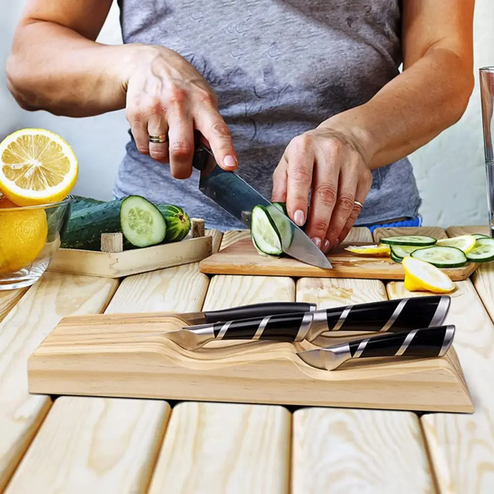 40cm Cutter Holder Versatile Wooden Drawer Cutter Organizer Space-saving Cutter Storage Organizer Knife Block Holder For Kitchen view 3