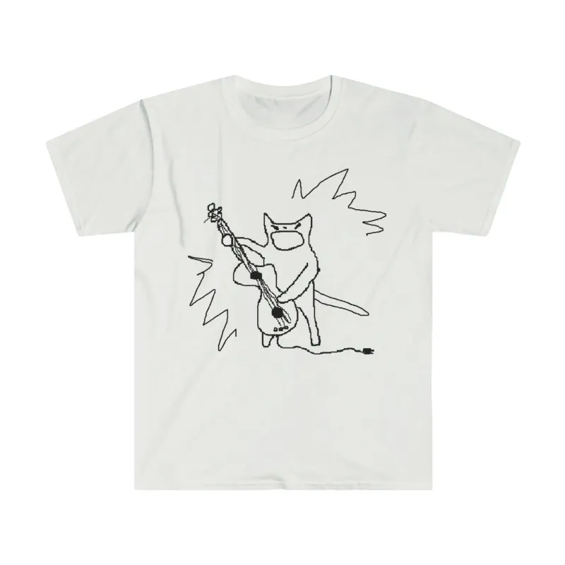 2026 Punk Rock Cat No Electric Guitar T-Shirt - Pure Cotton Loose Short Sleeve Men's Sub-Culture Item
