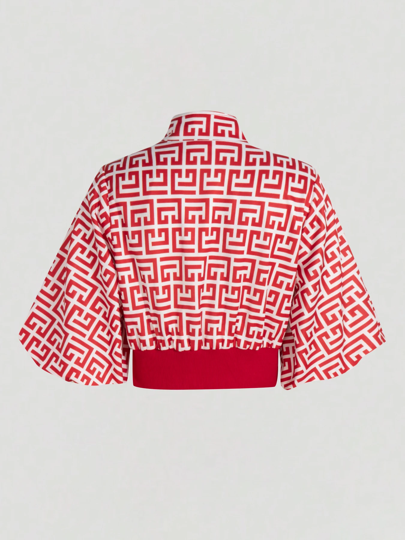 Schicke, kurze Damenjacke mit Reißverschluss, geometrischem Muster, für Herbst und Freizeit, kurze Ärmel, Stehkragen, Y2K-Oberteil – Detail 9