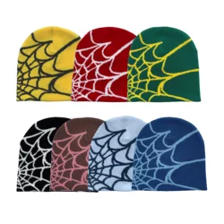 Unisex gebreide muts met spinnenwebprint, warme outdoor-pulloverhoed, persoonlijkheidsmuts