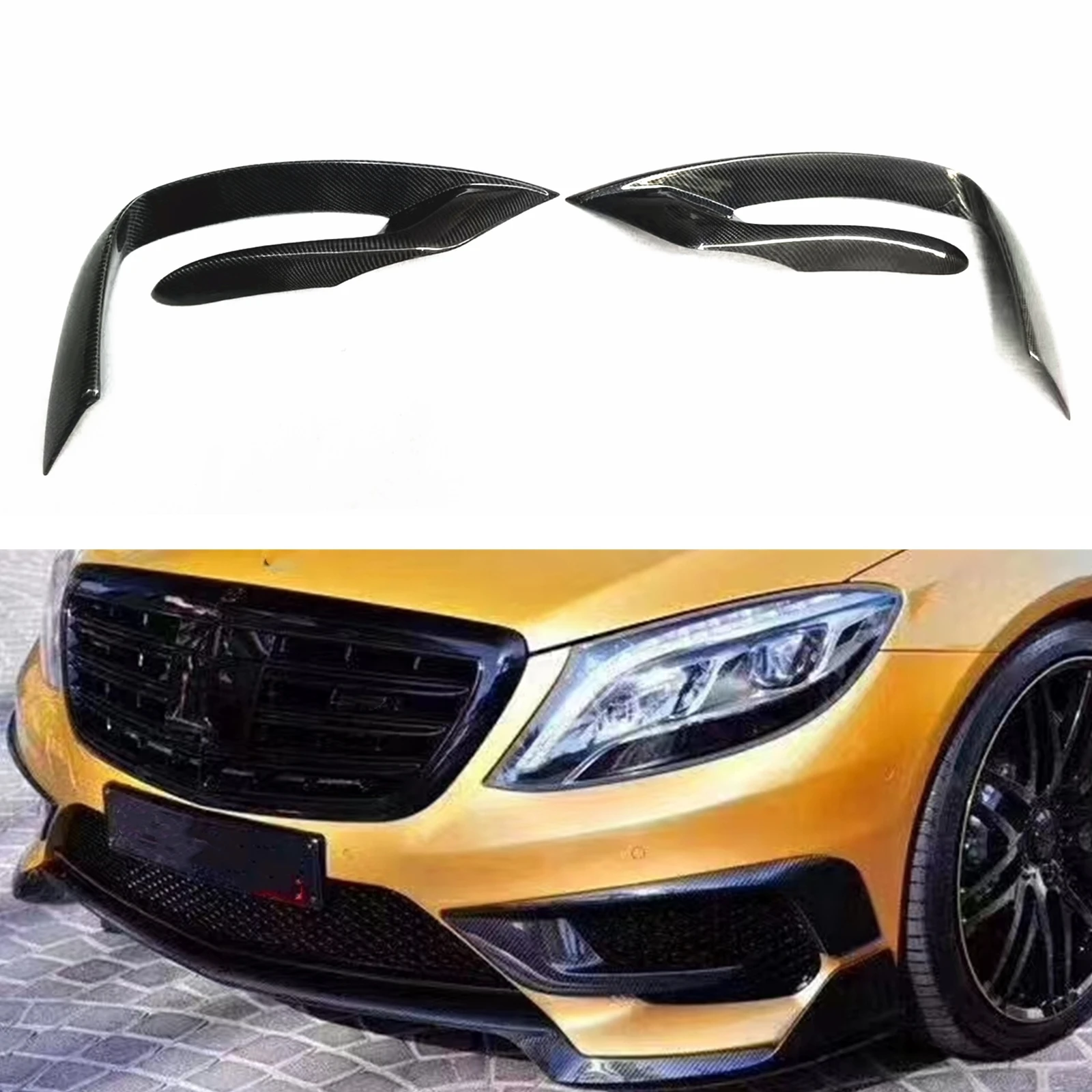 

2PCS Real Carbon Fiber Auto Front Bumper Side Splitter Air Vent Trim Cover For Mercedes Benz S Class W222 S63 S65 AMG 2014-2016