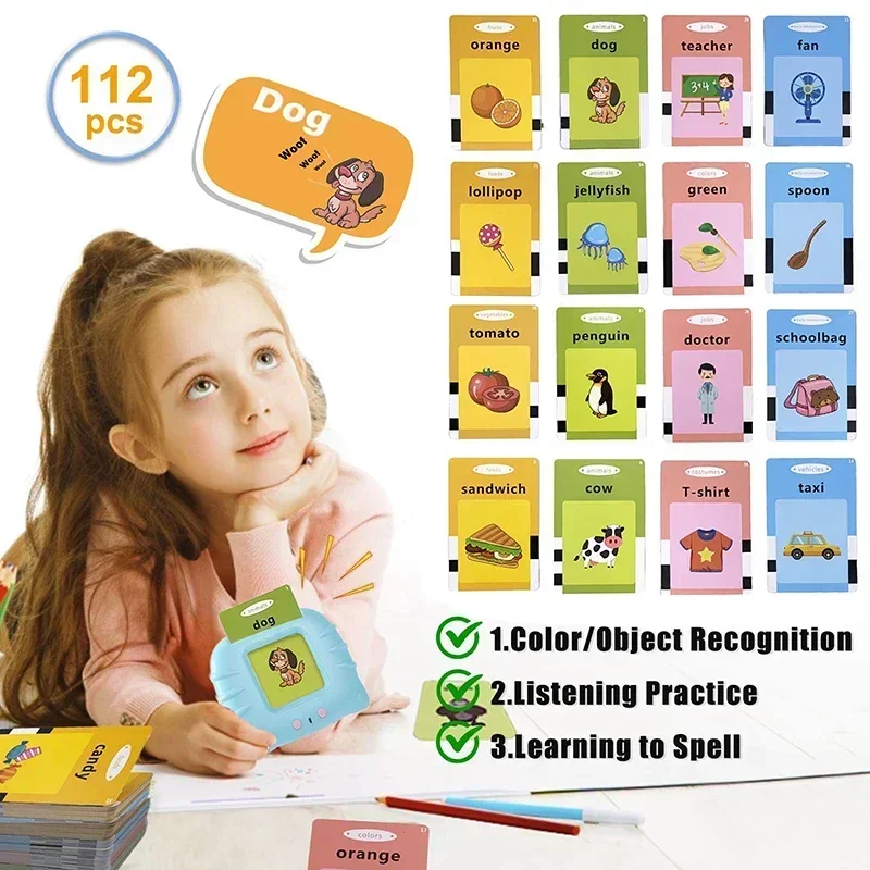 Education Toys Sight Words Games Talking Flash Cards Learning English Machine Electronic Book for Kids Interactive Activity Gift