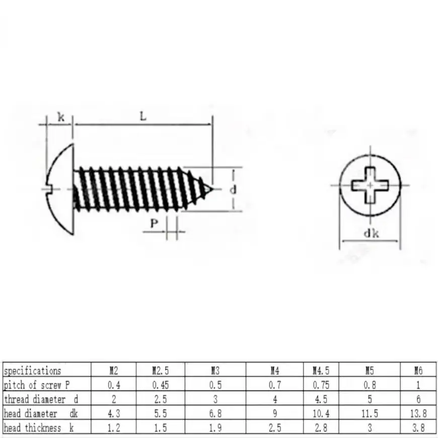 M3 M4 M5 M6 Black 304 Stainless Steel Phillips Recessed Truss Head Self-tapping Screw Cross Mushroom Head Screw