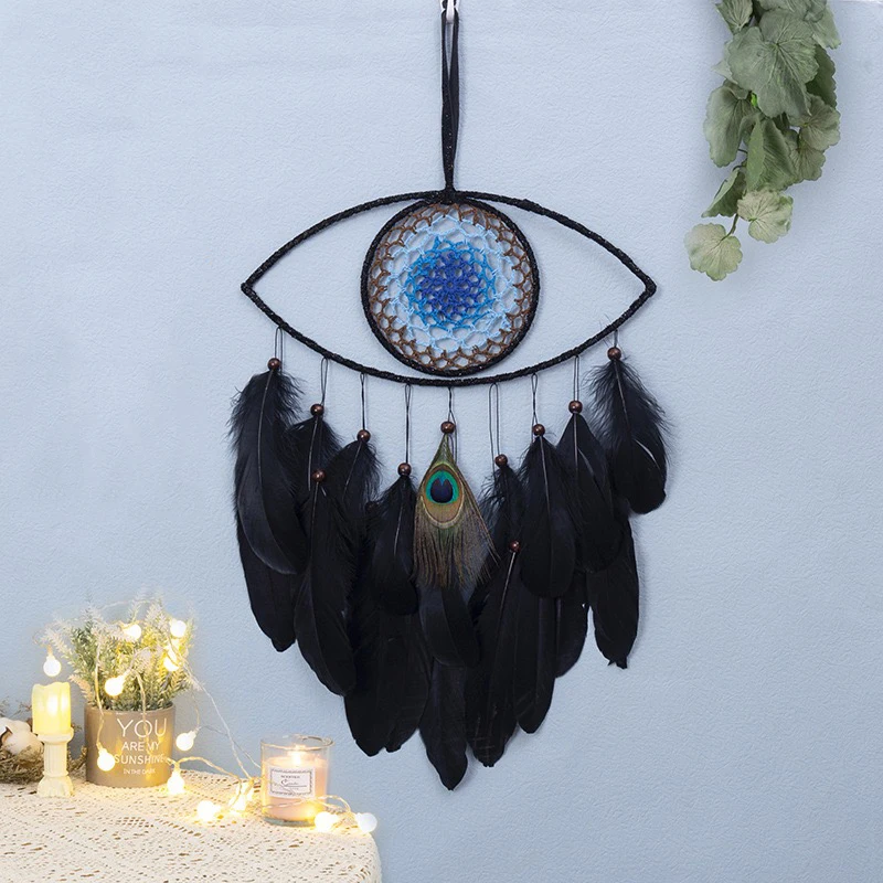 Dream Catcher Handmade Black Feathers Wind Chimes Bohemian Living Room Hanging Ornaments Wall Pendants For Bedroom Home Decor