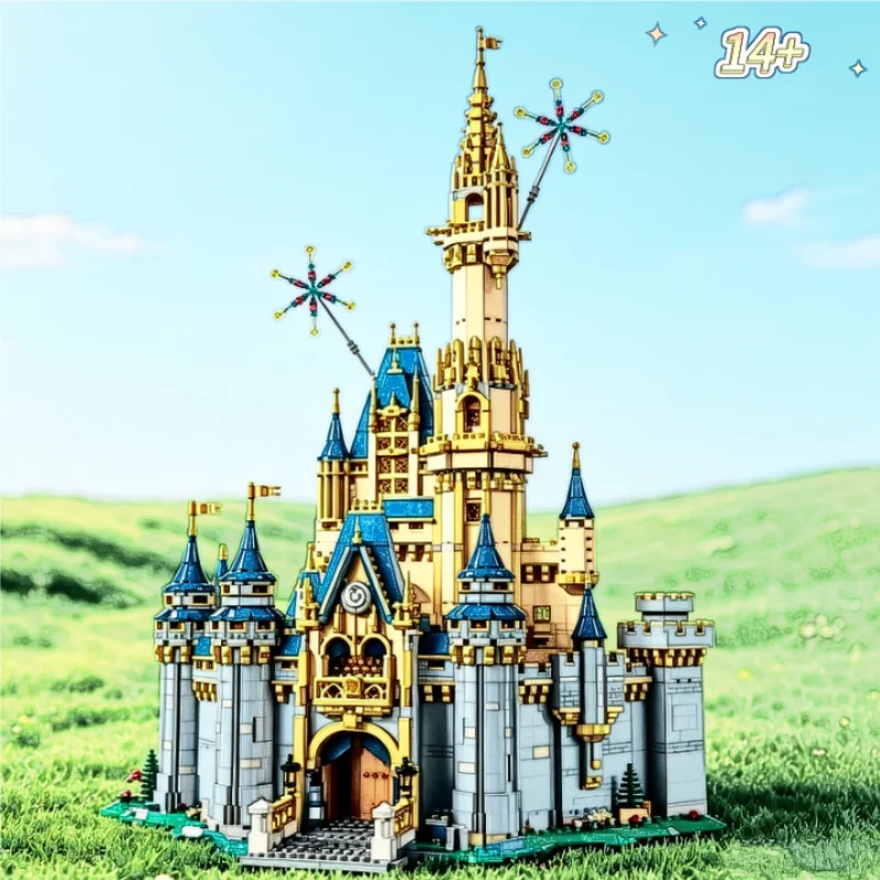 In Stock 4837pcs Large Castle Blue Yellow Architectural Building Blocks Assembly Display Models Collector Edition Birthday Gifts