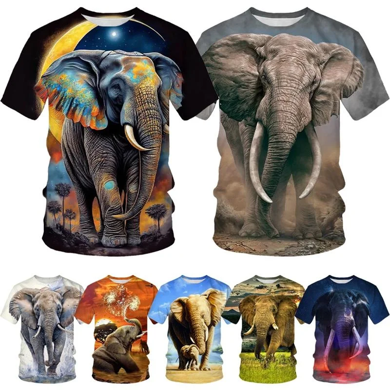 Elephant 3D Printed T Shirt Summer New Men's and Women's Casual Funny Animal Short Sleeved Round Neck T Shirt