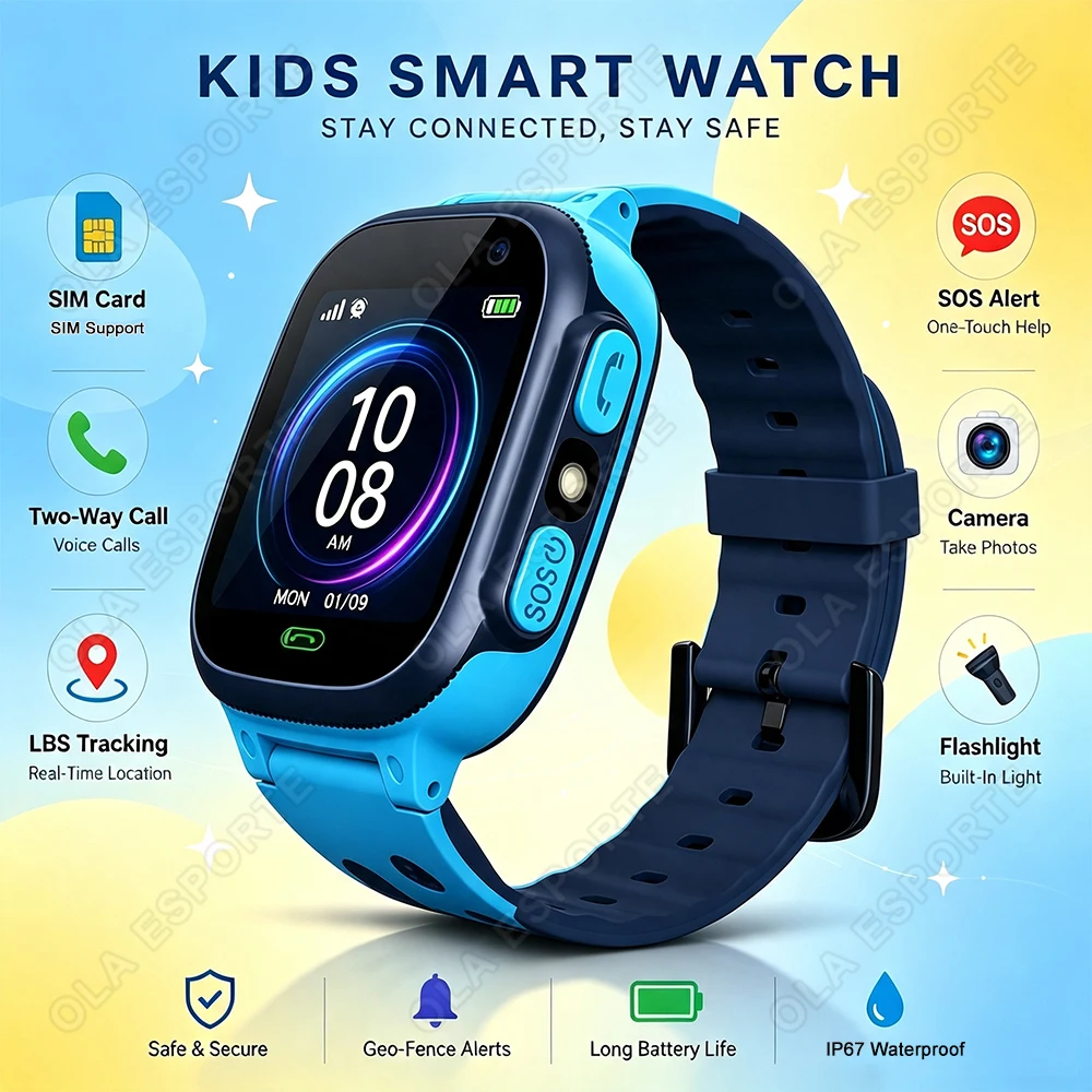 Children Smartwatch SIM Card Two-way Call SOS LBS GPS Location Waterproof Camera Flashlight Kids Smart Watch Student Gifts HT30