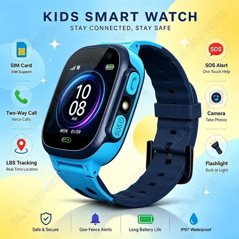 Children Smartwatch SIM Card Two-way Call SOS LBS GPS Location Waterproof Camera Flashlight Kids Smart Watch Student Gifts HT30
