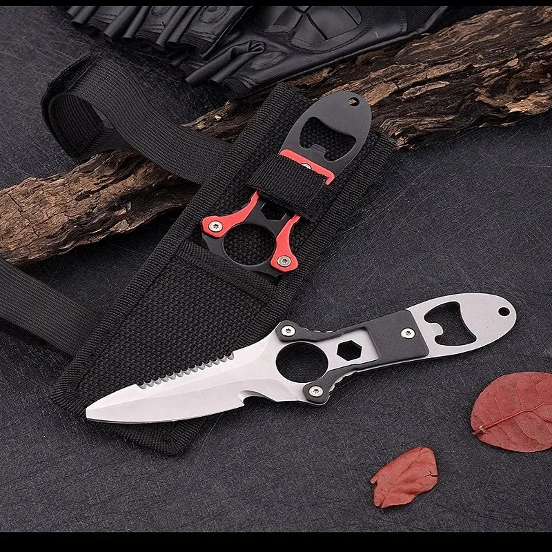 Stainless steel multifunctional knife diving tool water rescue rope cutter field seeking adventure self-defense tool leggings kn view 3