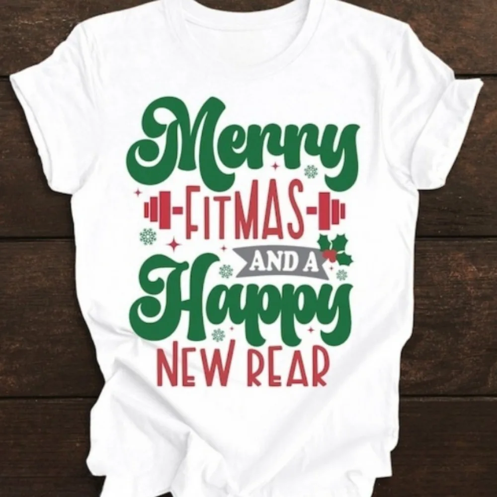 

Merry Fitmas and A Happy New Rear Funny Fitness Shirt for Christmas Fitness Lover Gift Workout Tees X-Mas Gifts Men Clothes