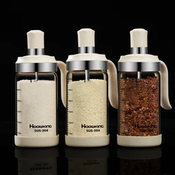 1pc Spice seasoning  bottle  kitchen supplies glass transparent sugar bottle with spoon seasoning bottle Salt and Pepper bottle