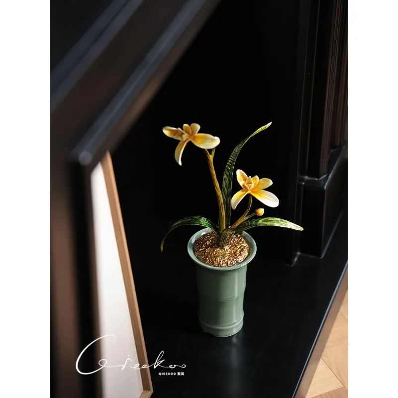 Song Dynasty Aesthetics Enamel Color Art Orchid Ceramic Home Living Room Bedroom Entrance Decor House Ornament