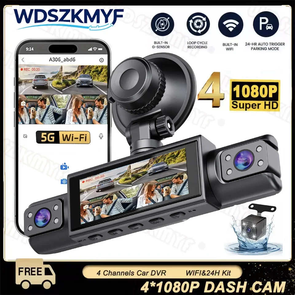 3/4Ch Dash Cam 360° WIFI Video Recorder Car DVR Recording Camera 1080P Front Left Right Rear Black Box 24H Parking Auto Parts