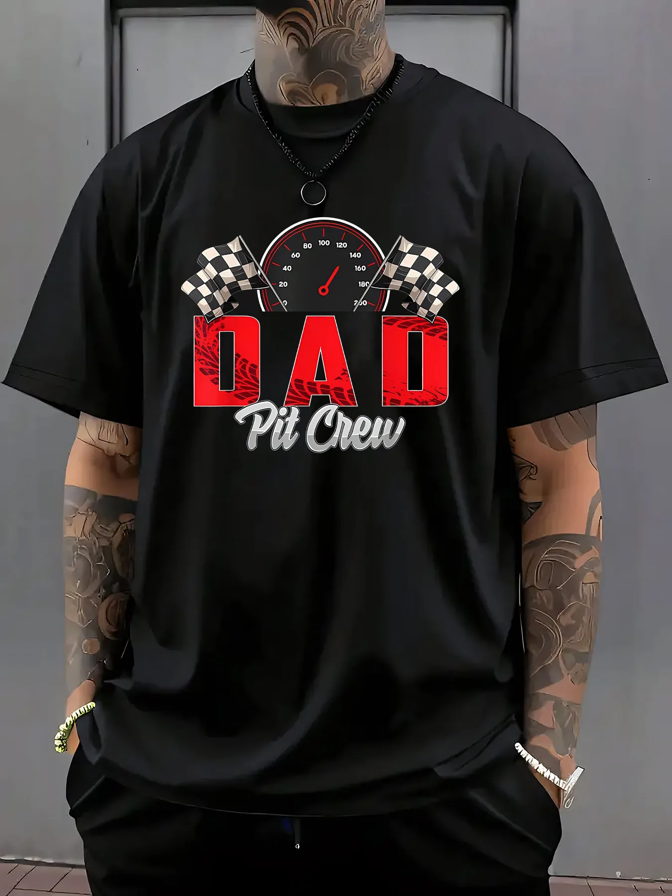 Racing Dad Repair Team Logo Print Men's Casual T-Shirt, Summer Men's Round Neck Short Sleeve T-Shirt, Fashionable Versatile Tren