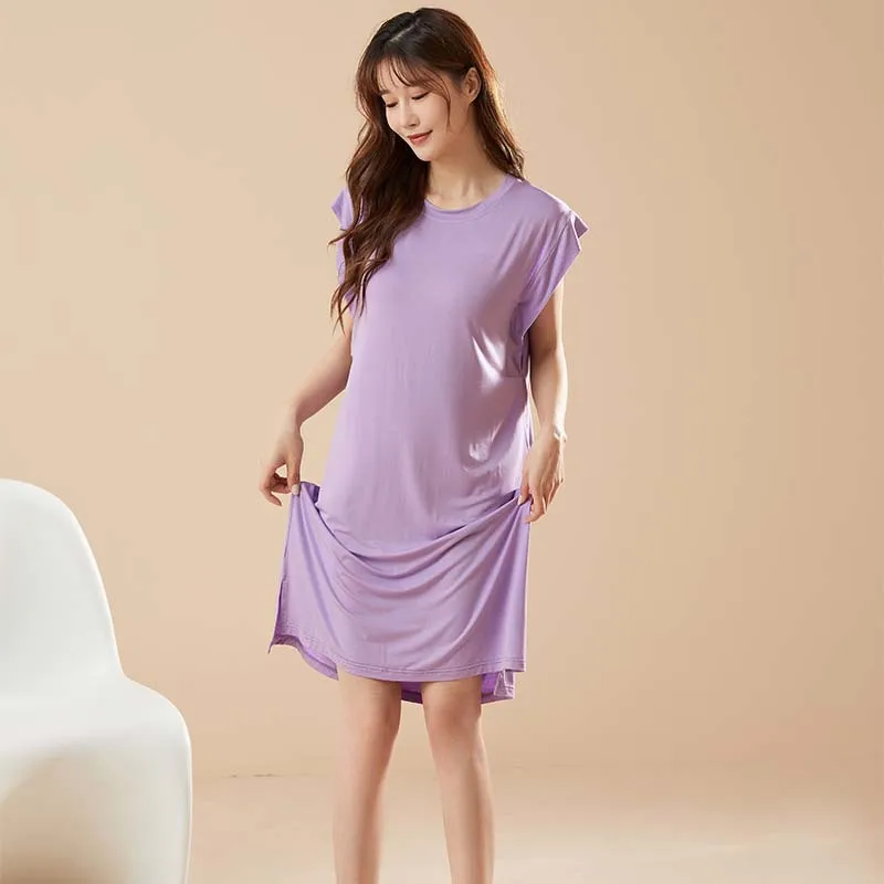 

Soft Nightdress Nighties Women Sleeveless Solid Color Modal Home Dress Sleepwear Sleeping Dress Loose Nightwear Plus Size 90Kg