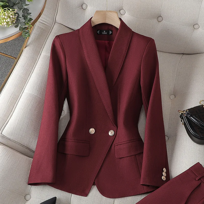 Spring Autumn Office Ladies Blazer Women Jacket Long Sleeve Double Button Female Business Work Wear Slim Formal Coat Outerwear