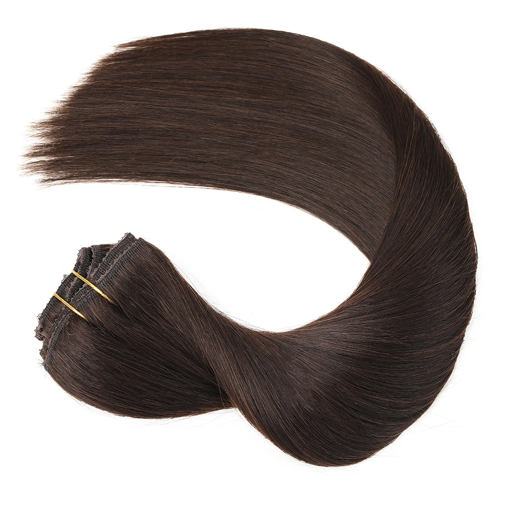 8 Uds. Extensiones de cabello con Clip marrón Chocolate, Clip de encaje Remy liso en extensiones de cabello humano para mujeres, cabello con Clip de 12-18 pulgadas