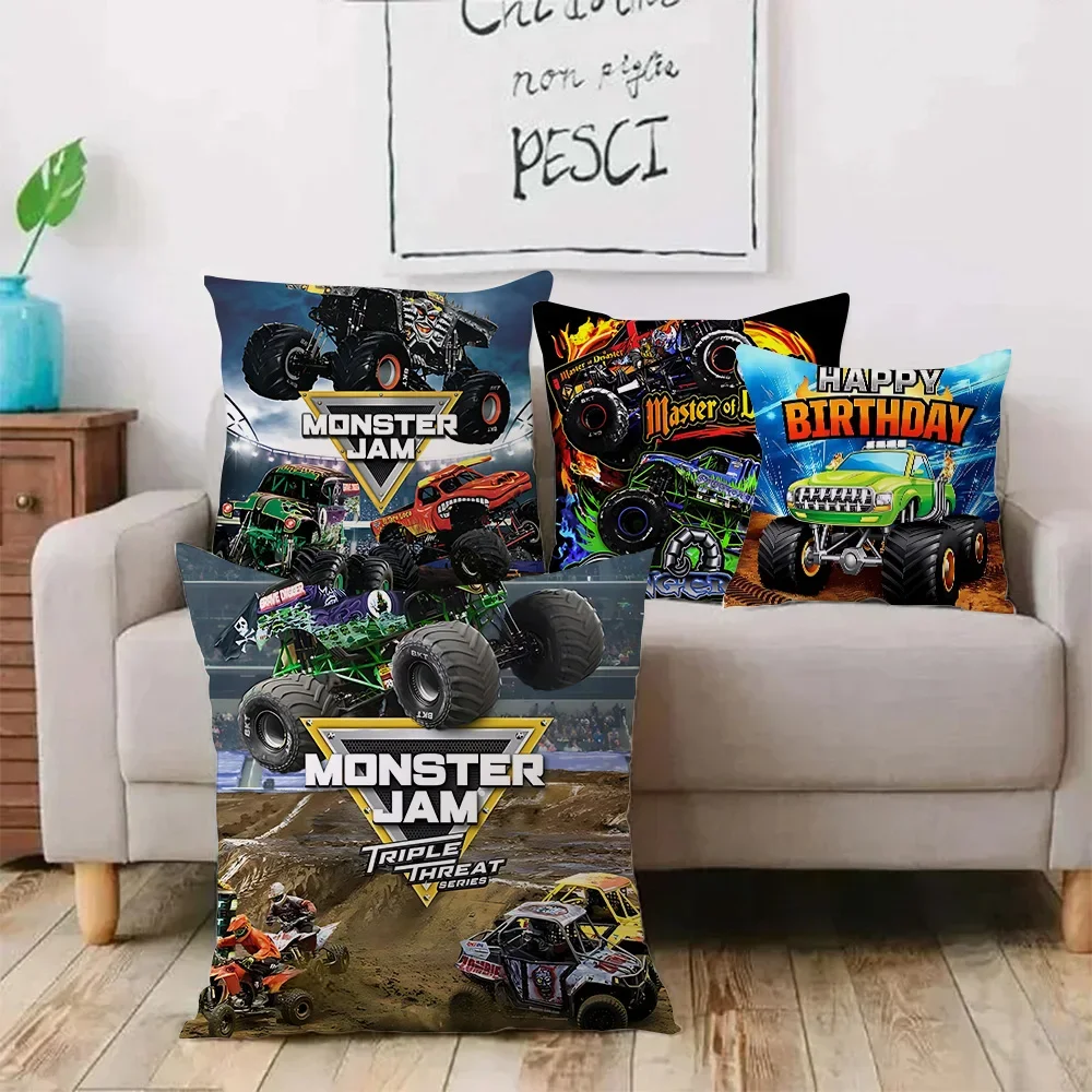 Monster Jam Monster Truck Cartoon Pillow Covers Cartoon Sofa Decorative Home Double-sided Printing Short Plush Cushion Cover