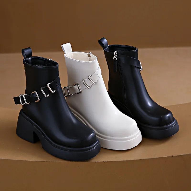 

Женские ботинки из натуральной кожи, на молнии, с круглым носком, на толстой подошве