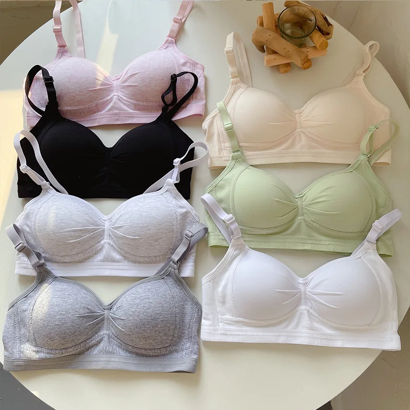 

Summer Small Breasts Gathered Women's Bra Students Thin Comfortable Seamless Bra Without Steel Ring Soft Solid Lingerie