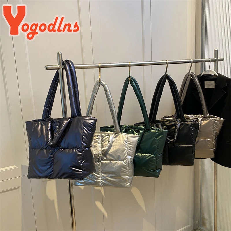 Yogodlns Large Capacity Underarm Bag Fashion Quilted Women Shoulder Bag Designer Space Padded Cotton Handbag Luxury Shopper Tote view 5